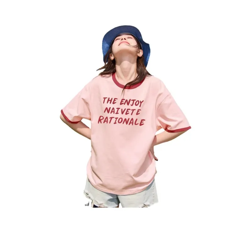 Tonlion Drop Shoulder Sleeve T Shirt Women's Light Peach Pink-0