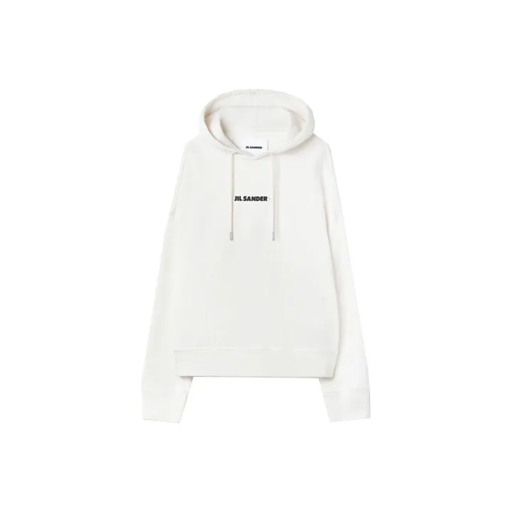 JIL SANDER Women's Printed Logo Hoodie Cream-0