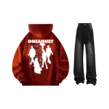 Burgundy Sweatshirt+Black Jeans