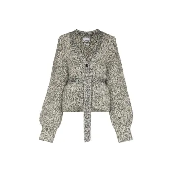 GANNI SS22 Knitted Fabric Cardigan Spring Autumn And Winter Women's Light Gray