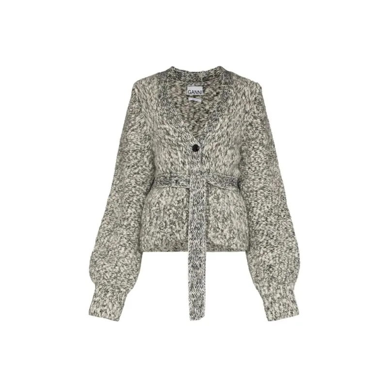 GANNI SS22 Knitted Fabric Cardigan Spring Autumn And Winter Women's Light Gray-0