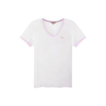 Burberry Women's Embroidered Monogram Ekd V Neck T shirt White/Pink