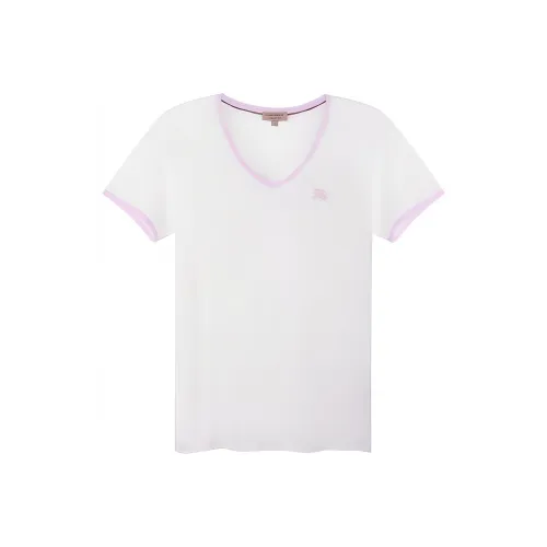 Burberry Women's Embroidered Monogram Ekd V Neck T shirt White/Pink
