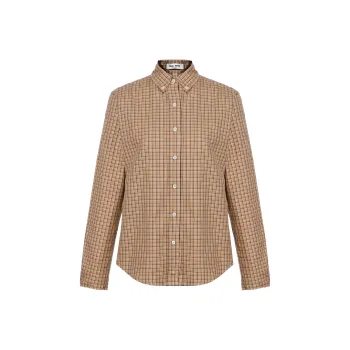 MIU MIU Logo Embroidered Button Up Checked Shirt