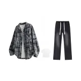 Black Plaid+Black[Comes with White T-Shirt]