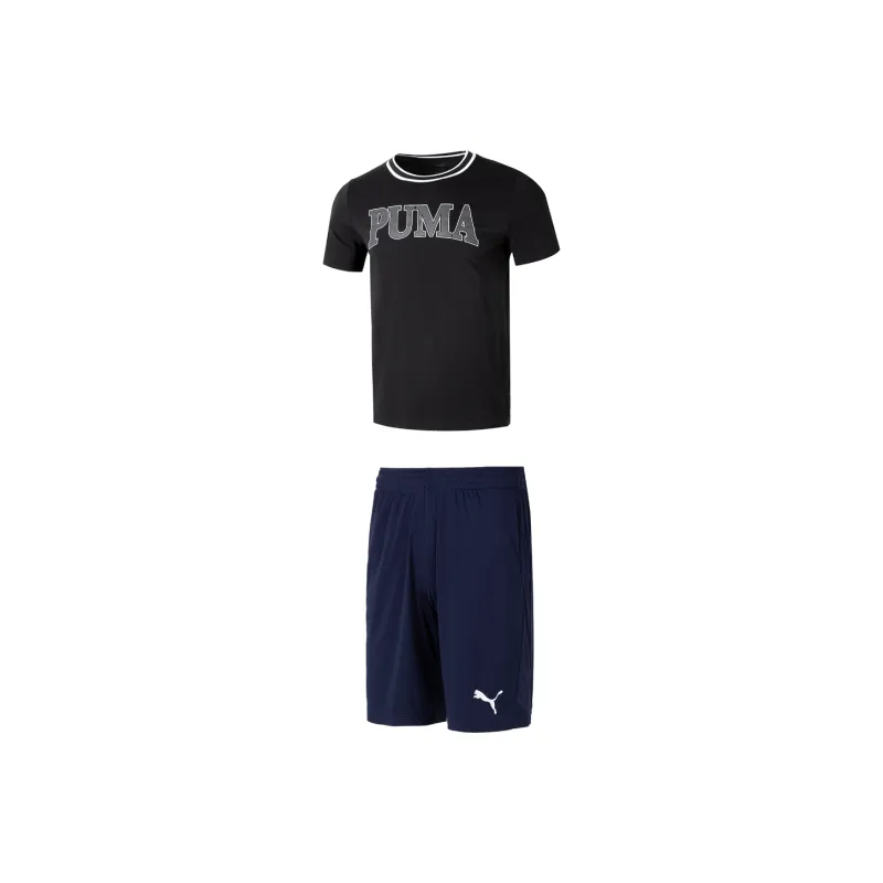 PUMA Casual Sportswear Men Clothing Set Black Short Sleeved Shirt+Blue Shorts-0