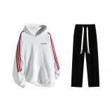 Clothing Sets (Gray Fleece-Lined Sweatshirt Q6810+Black Fleece-Lined Casual Pants)