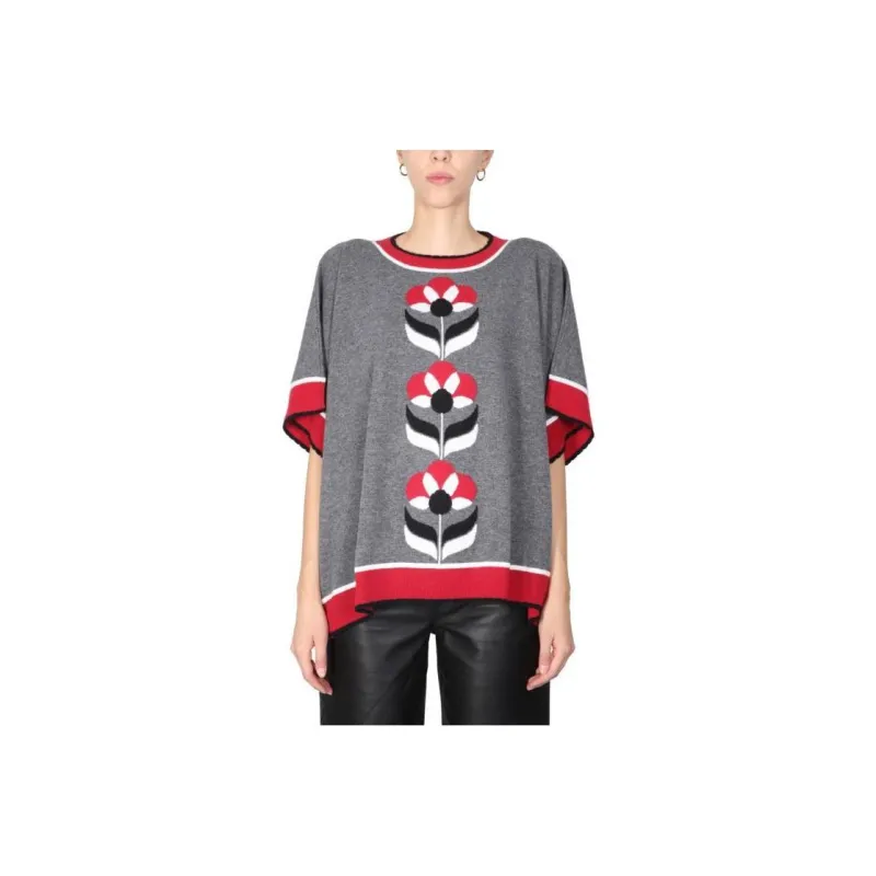 MOSCHINO Intarsia knit Floral Poncho Top-0