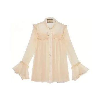 GUCCI SS21 Borderless Scrollwork Chiffon Shirts Women's Ecru