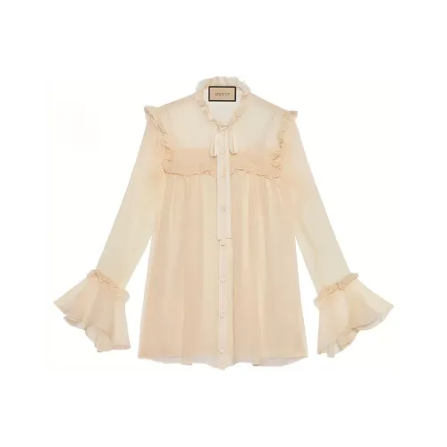 GUCCI SS21 Borderless Scrollwork Chiffon Shirts Women's Ecru