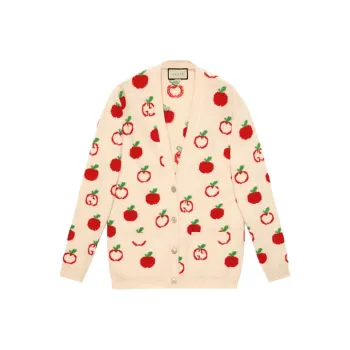 GUCCI Gg Apple Intarsia Knit Cardigan