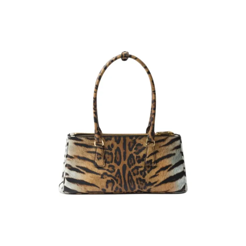 PRADA Cow Leather Shoulder Bag Medium Size Women's Beige & Black-3