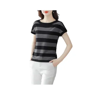 Cypress House T Shirt Women's Black Gray Stripes