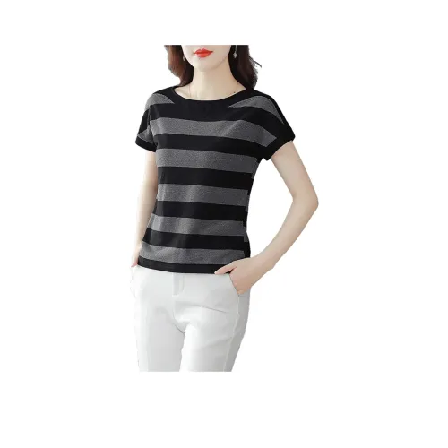 Cypress House T Shirt Women's Black Gray Stripes