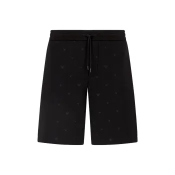 EMPORIO ARMANI Double Jersey Bermuda Shorts With All over Micro Eagle Embroidery