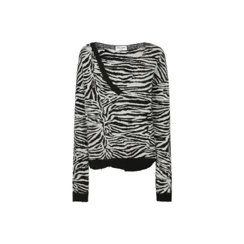 SAINT LAURENT Zebra Patterned V-Neck Sweater