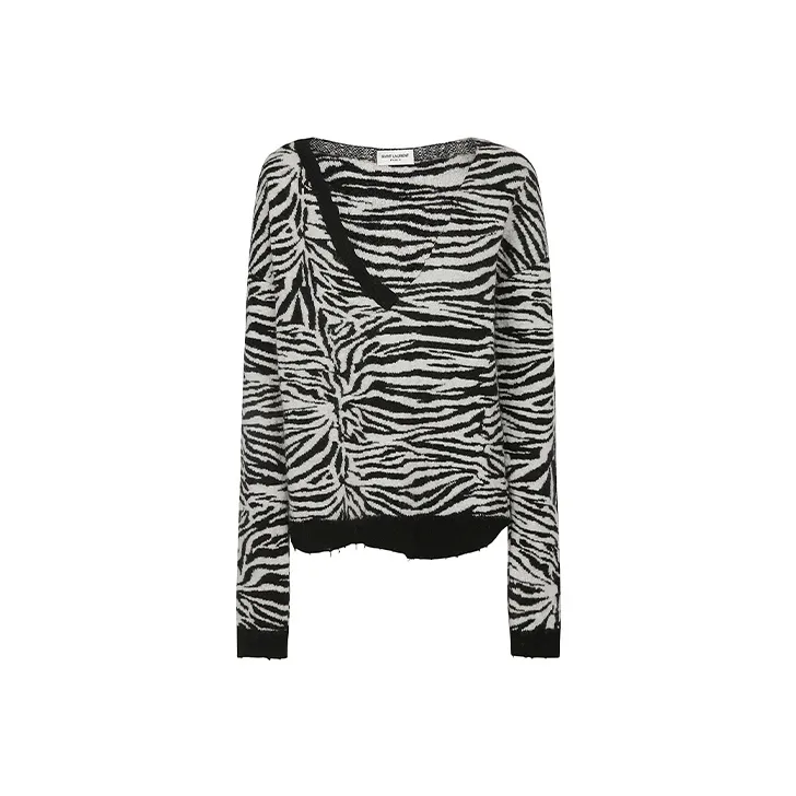 SAINT LAURENT Zebra Patterned V Neck Sweater-0