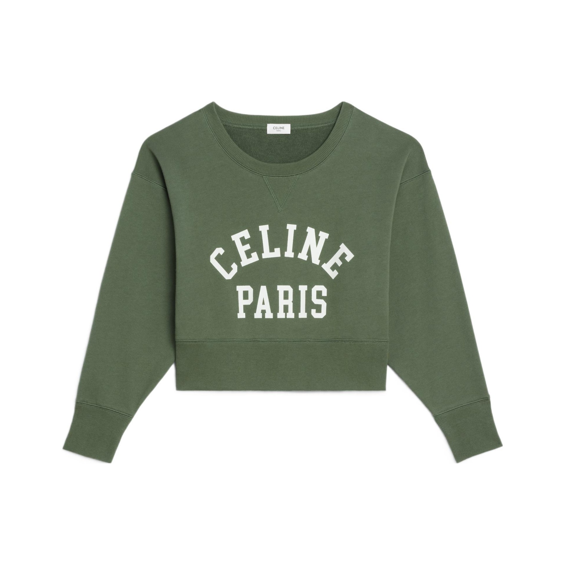 新品 正規品!!  CELINE Paris SS22 Women's Cropped Sweatshirt Olive Green トップス