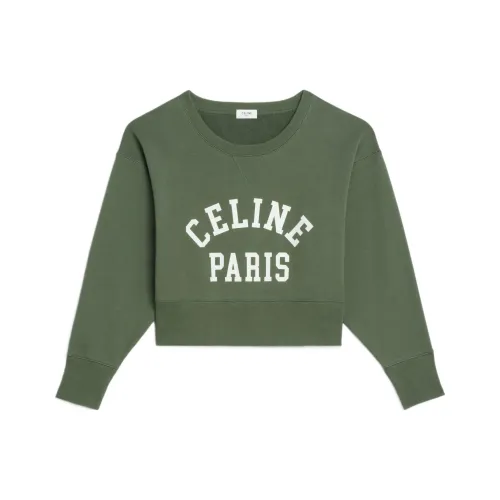 CELINE Paris SS22 Women's Cropped Sweatshirt Olive Green
