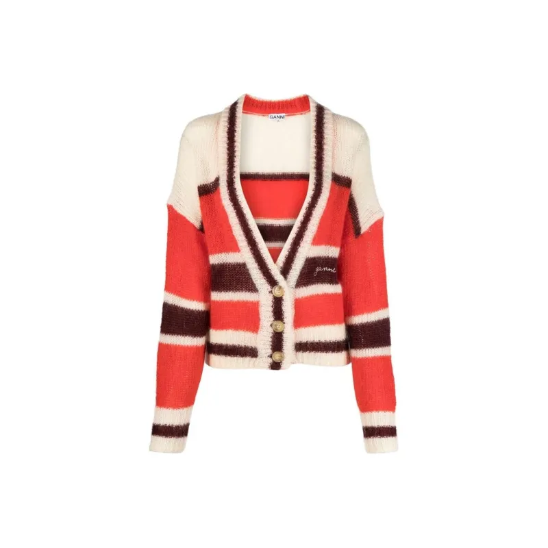 GANNI Striped V neck Cardigan-0