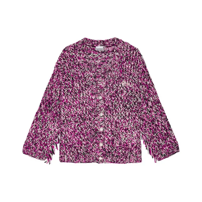 GANNI Fringe Handknit Cardigan-0