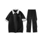 Black Short-Sleeved Shirt+Cooling Ice Silk Pants
