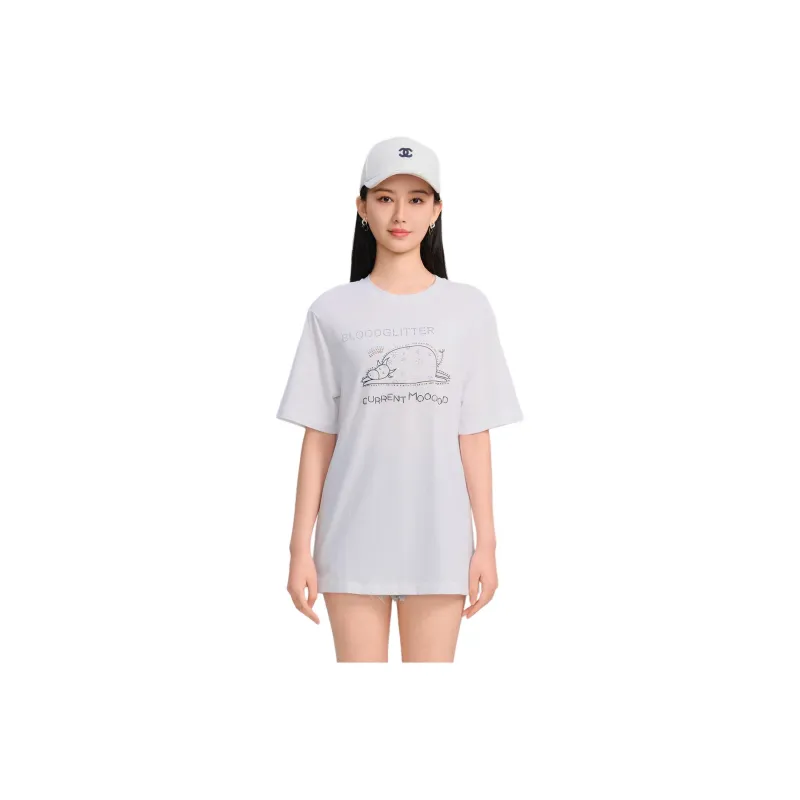 Blood Glitter Drop Shoulder Sleeve T-Shirt Women's White-0