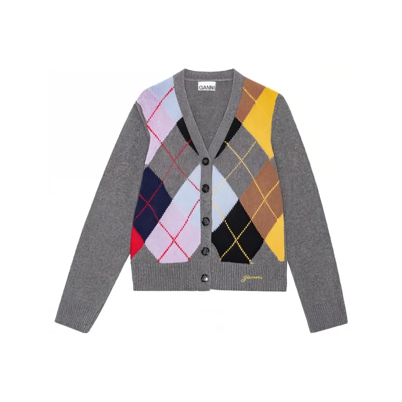GANNI FW23 Sweater Knitted Fabric Cardigan Women's Frost Gray-0