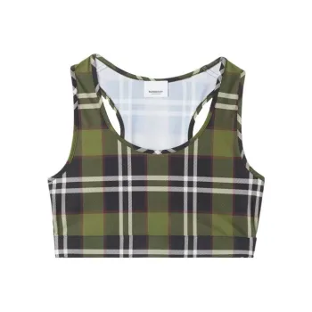 Burberry Checked Cropped Tank Top Green