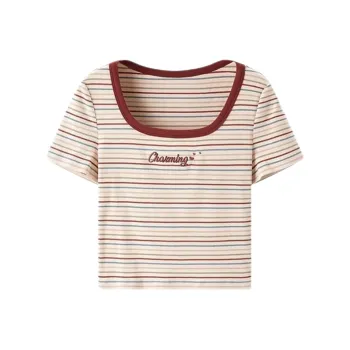 ABBY GODDESS Set in Sleeve T Shirt Women's Red Stripes