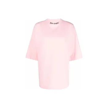 PALM ANGELS Women's Gothic Logo Oversized T Shirt Pink/Black