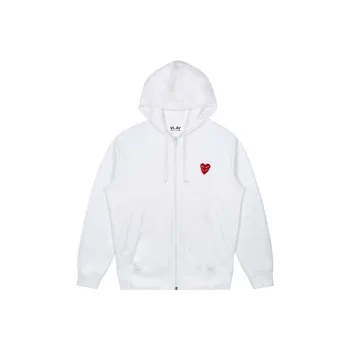 Comme Des Garcons Play Women's Red Stacked Heart Zip Up Hoodie White