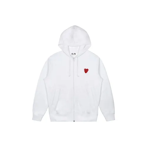 Comme Des Garcons Play Women's Red Stacked Heart Zip Up Hoodie White