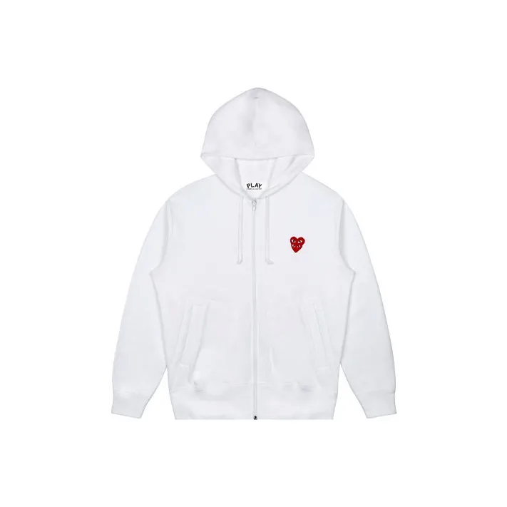 Comme Des Garcons Play Women's Red Stacked Heart Zip Up Hoodie White-0