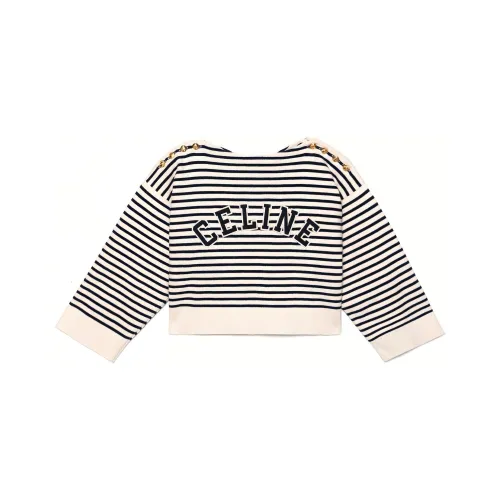 CELINE Women's Embroidered Mariniere In Cotton Knit Cream/Navy