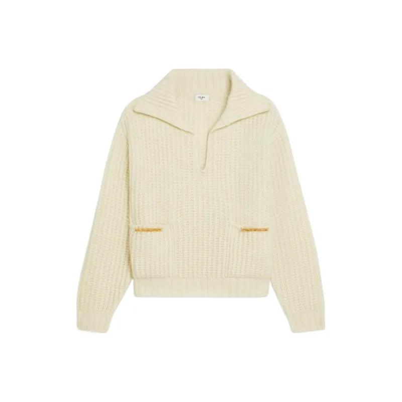 CELINE Collared Ribbed Jumper-0