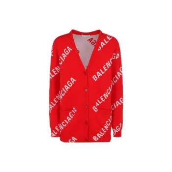 Balenciaga All Over Logo Cardigan 'Red/White'