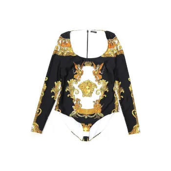 VERSACE Medusa Renaissance Print Bodysuit 'Black/Gold/White'