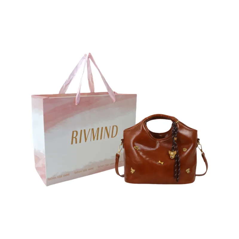 RIVMIND PU Handbag Women's Brown/White/Pink/Black-0