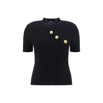 BALMAIN Button Detailed Knit Short Sleeve T Shirt