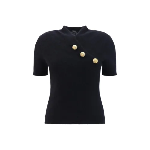 BALMAIN Button Detailed Knit Short Sleeve T Shirt