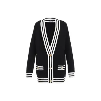 BALMAIN Stripe trim Longline Cardigan