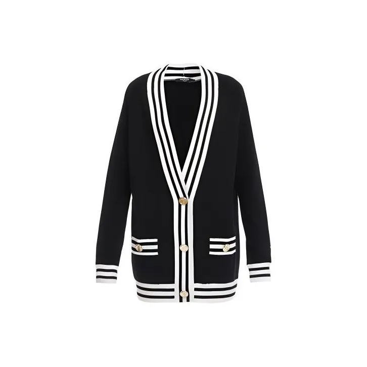 BALMAIN Stripe trim Longline Cardigan-0