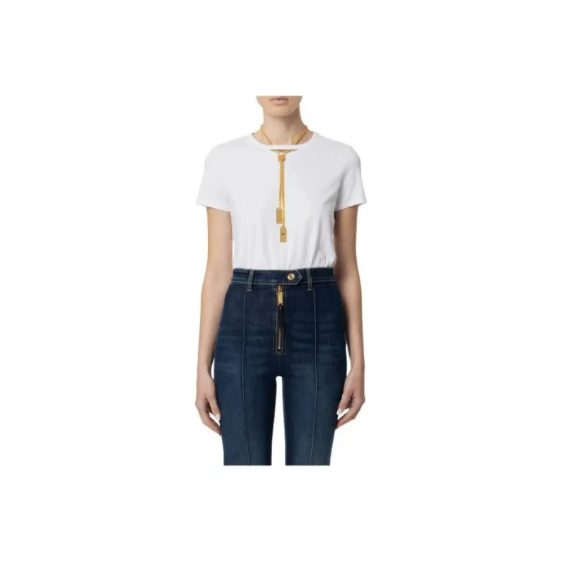 Elisabetta Franchi Necklace Embellished Jersey T Shirt-0