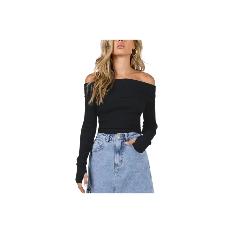 PRINCESS POLLY MORLEY OFF SHOULDER SWEATER Knitwear Women's BLACK/Black-0