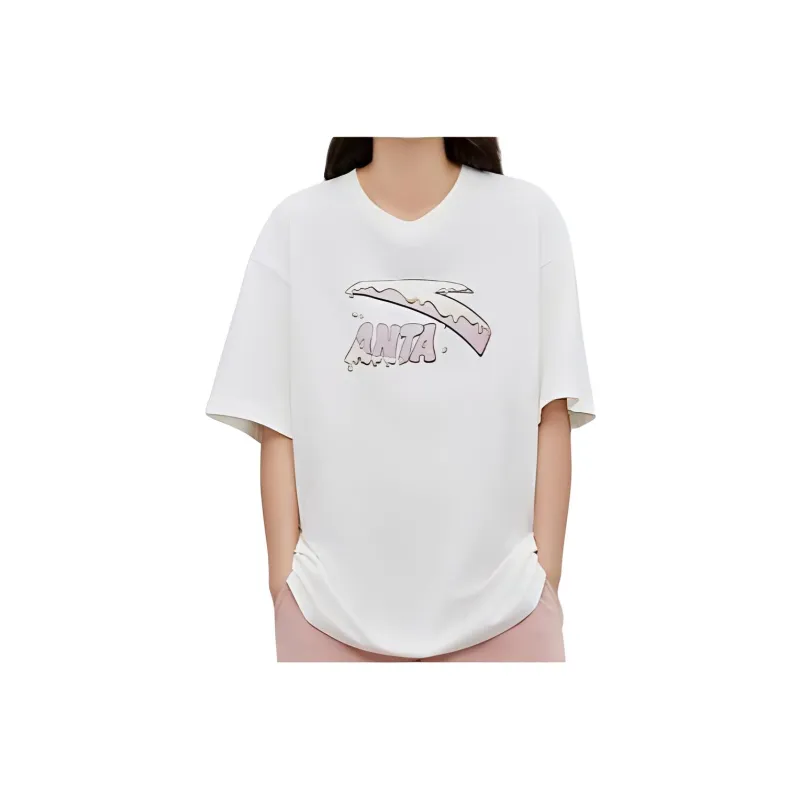 Anta Drop Shoulder Sleeve T Shirt Women's Ivory White-0