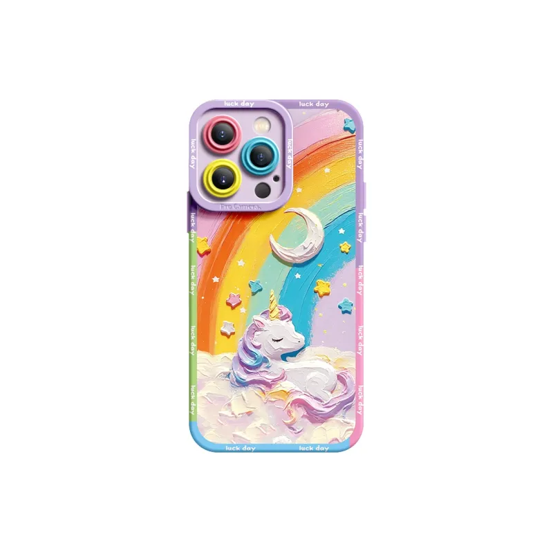 I Create My Art Silicone Material Sunshine Rainbow Little White Horse Phone Cases Compatibility IPhone16/15/14/13/12/11-3