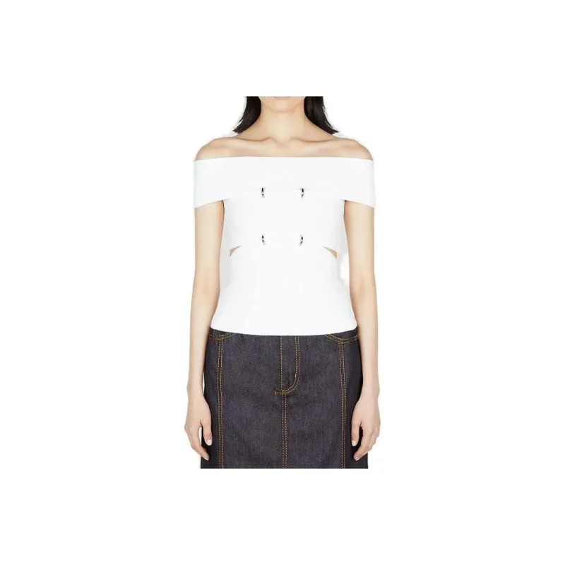 Alexander McQueen Cut Out Off Shoulder Stretch Top-0