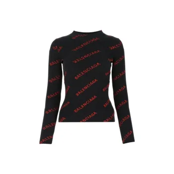 Balenciaga Logo Intarsia Crewneck Sweater 'Black/Red'