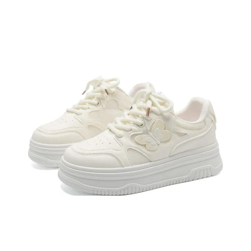 Circle Small Cushioning Lightweight Slip Resistant Low Top Skateboard Shoes Women's Ecru-2